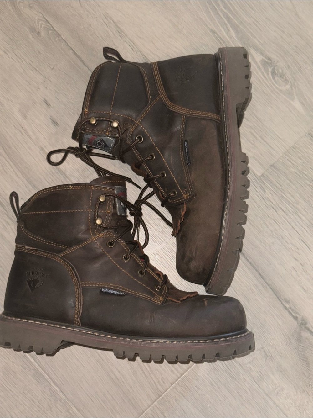 Waterproof Brown Leather Men's Work Boots - Rugged Steel Toe Boot Size 9.5